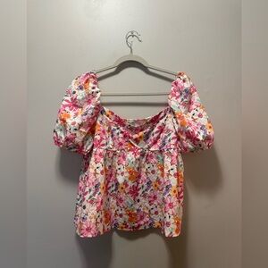 Floral Puff-Sleeve Women's Top